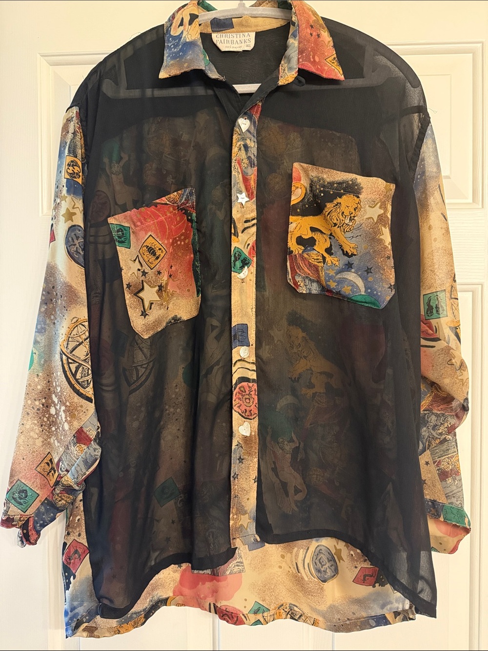 Beautiful Vintage Christina Fairbanks zodiac inspired blouse w/shell buttons
